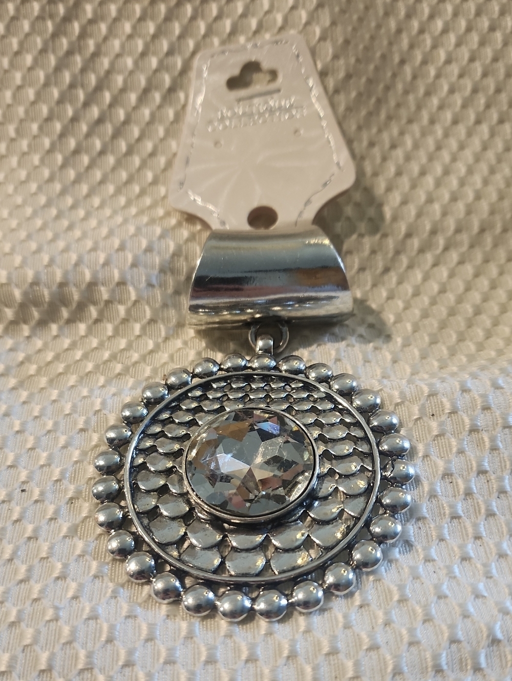 Silver-Tone Round Crystal Medallion Necklace/Scarf